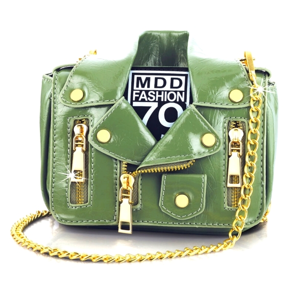 MDD Fashion Bags Motorcycle Jacket Green Leather Crossbody Bag
